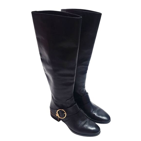 Tory Burch Sofia black belted leather Reva Tall Riding boots women's size 8